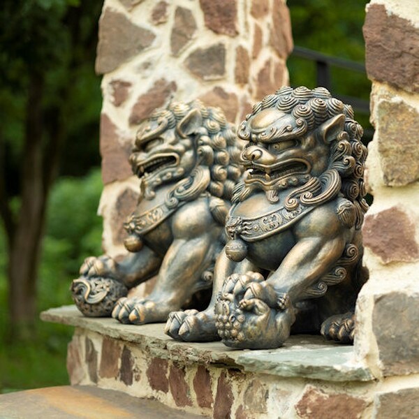Foo Dogs Imperial Guardian Lions Statues Pair Outdoor Set of Statuary
